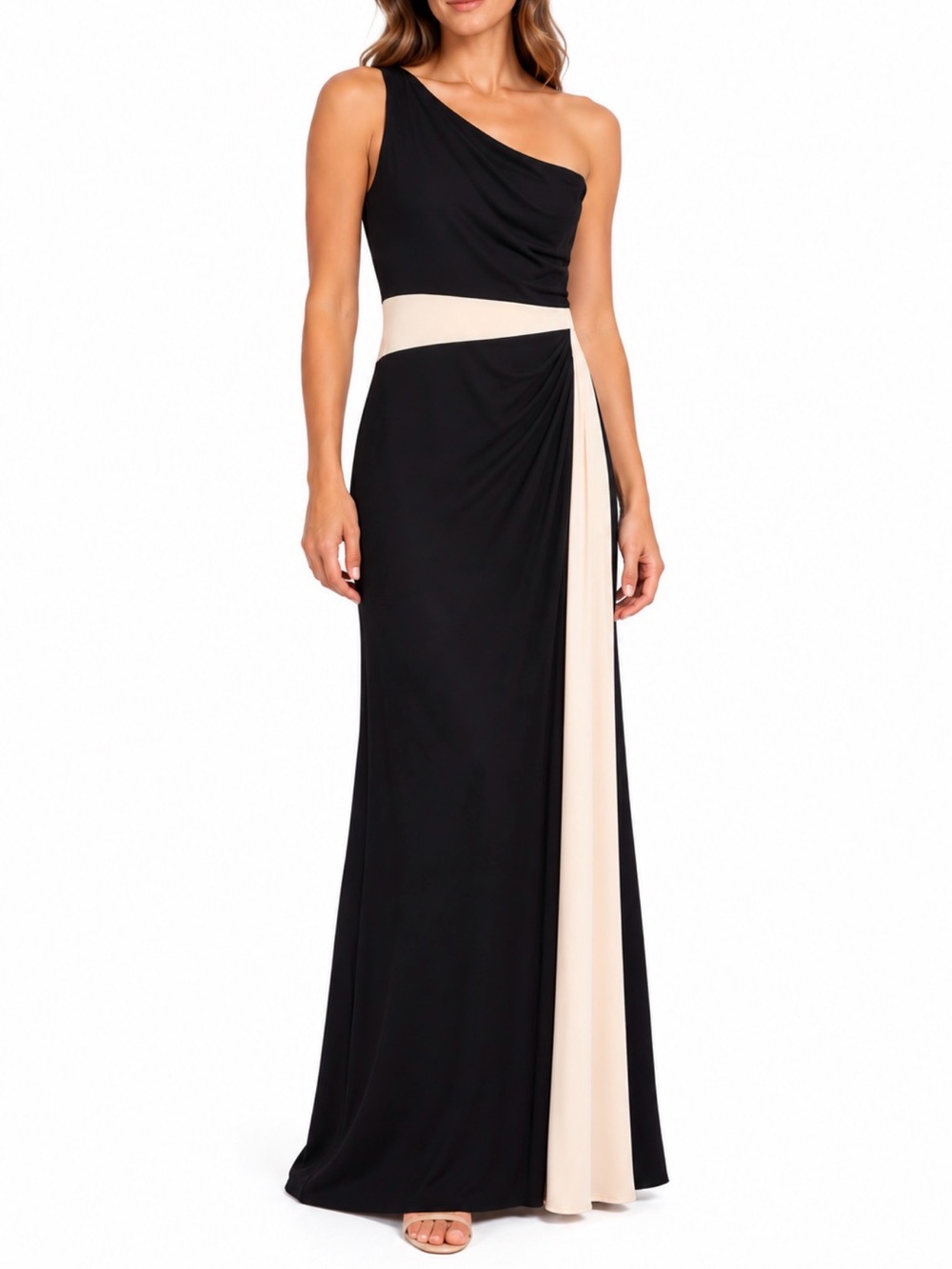 Lauren Ralph Lauren Color Block One-Shoulder Maxi Dress Size 6 Like New